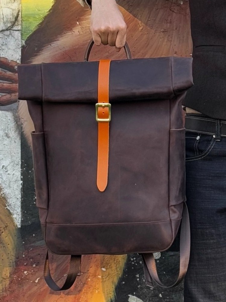 Large Capacity Mens Genuine Le - Leather Backpack Vintage recension och pris
