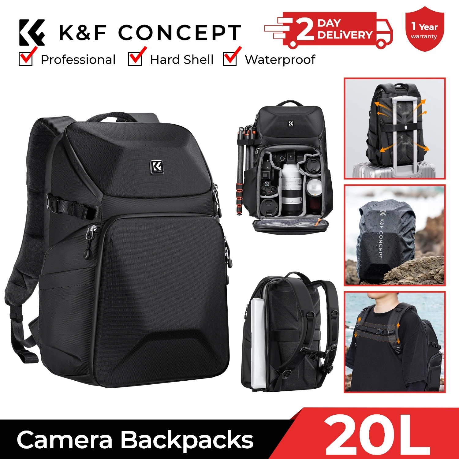 K&F CONCEPT 20L Camera Backpac - Laptop Backpack 15.6 recension och pris