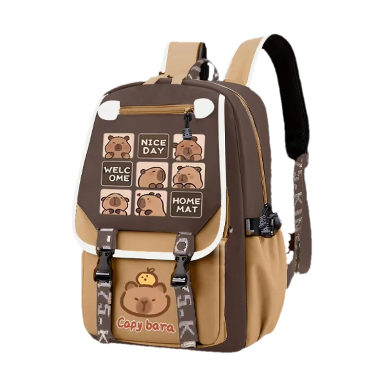 Kawaii Capybara Stylish Khaki  - School Backpack Teen recension och pris