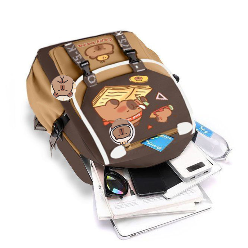 Kawaii Capybara Stylish Khaki  - School Backpack Teen recension och pris