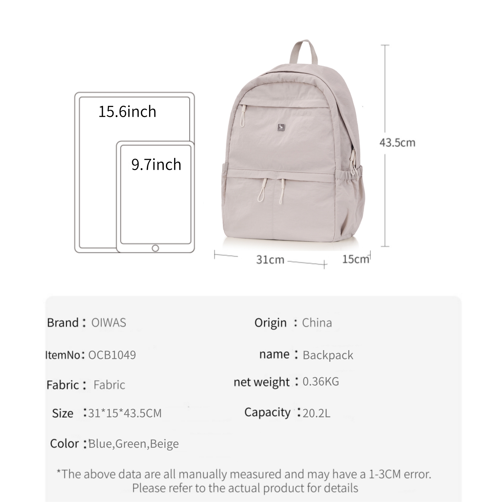 OIWAS Ultra Lightweight and St - Canvas Backpack Casual recension och pris