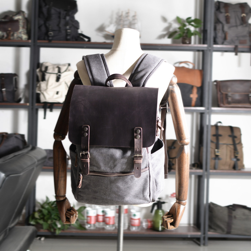 Retro men's backpack, double s - Canvas Backpack Casual recension och pris