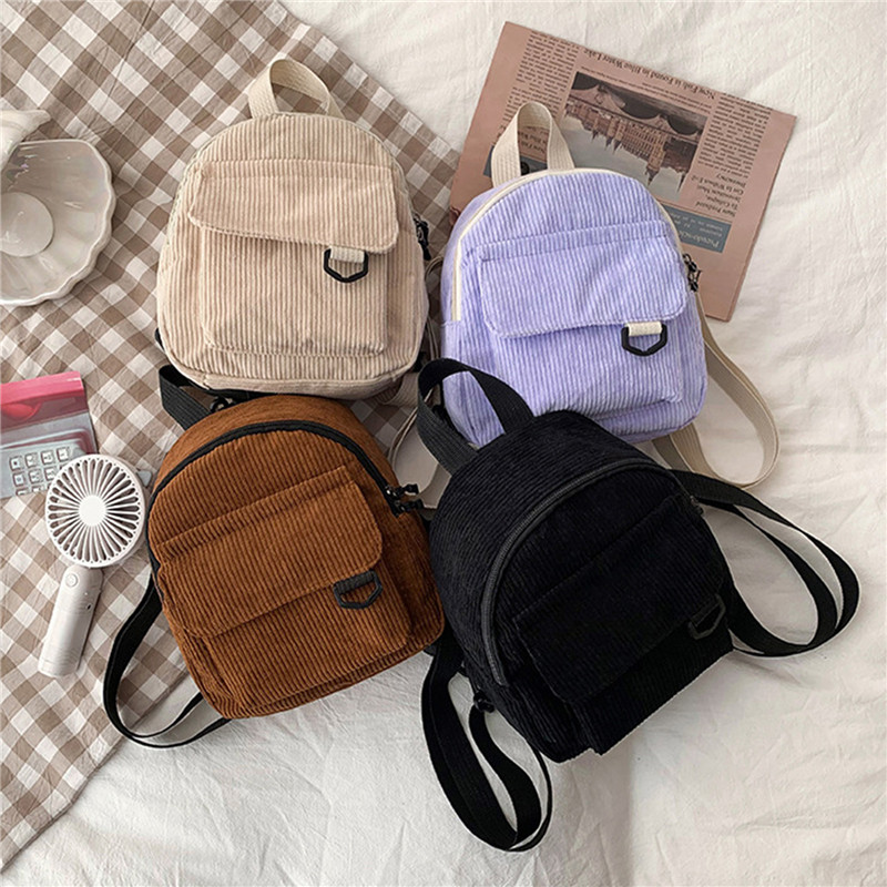 Solid Color Mini Backpack Cord - Fashion Backpack Women recension och pris